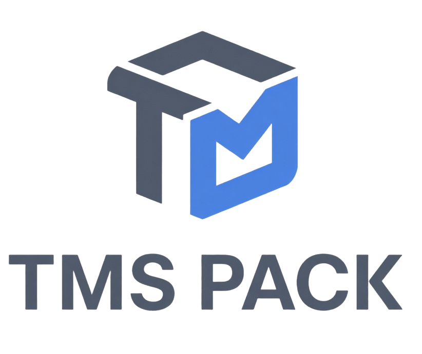 Logo for TMS PACK: a blue and dark gray 3D cube emblem above the bold 'TMS PACK' text.